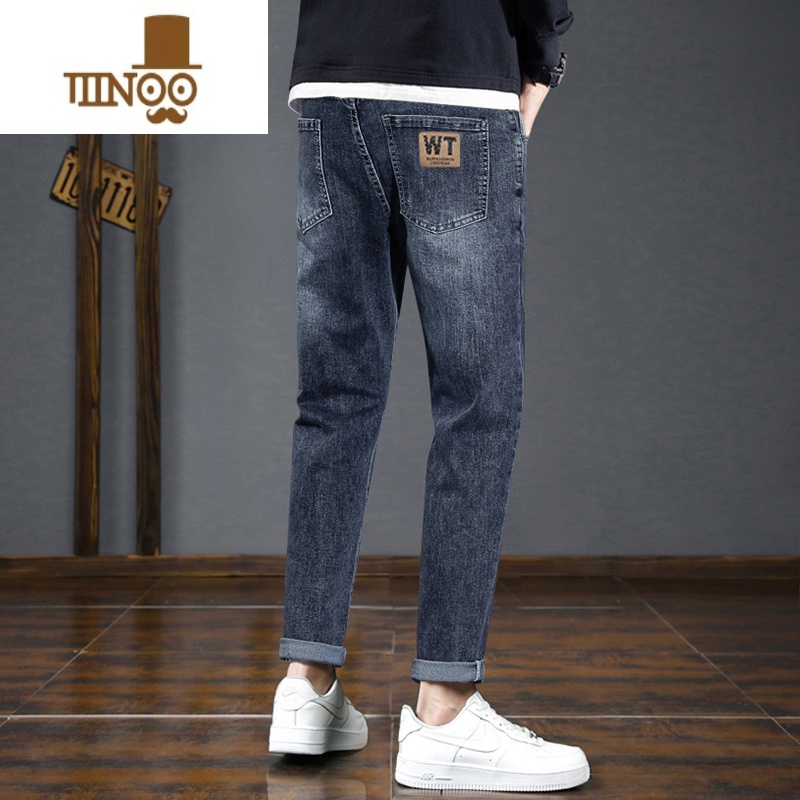 YANXU牛仔裤男2023新款黑色潮牌修身小脚直筒潮休闲秋款新塘水洗高清大图