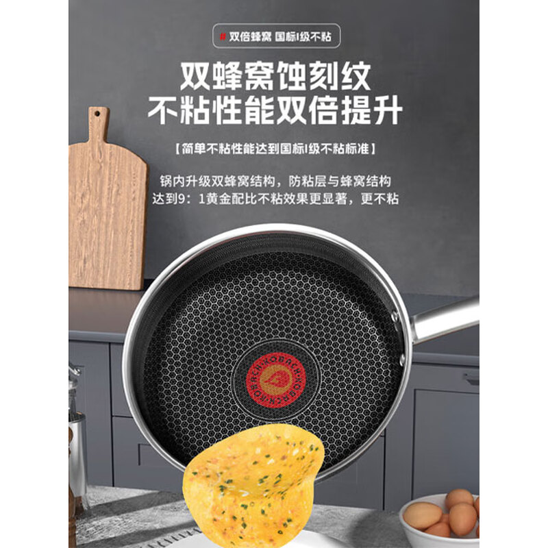 康巴赫六代煎锅不粘锅KGH-J28A抗菌不锈钢平底锅蜂窝锅红点煎盘28cm电磁炉通用高清大图