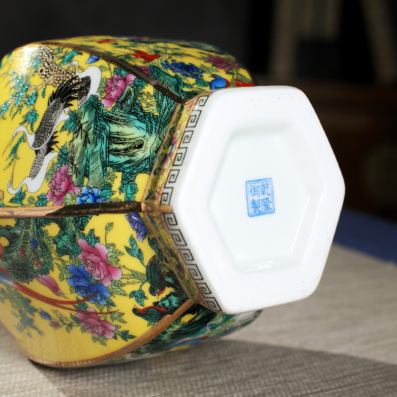 中式陶瓷器花瓶摆件珐琅彩景德镇客厅插花装饰品仿古董工艺品干花 三维工匠 10绿-新四方瓶-大高清大图