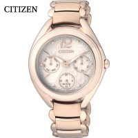 西铁城(CITIZEN)手表女士日韩品牌光动能不锈钢镀玫瑰金色表带表壳可爱时尚女表FD2023-56A