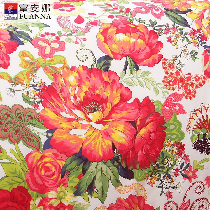 富安娜(FUANNA)家纺纯棉斜纹四件套全棉床品套件床上用品其他其它1.5米1.8米床艳冠群芳
