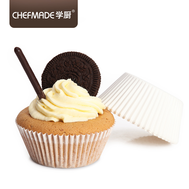 学厨 烘焙纸杯工具 马芬纸杯蛋糕模具 雪媚娘纸托 1号白色7.5cm蛋糕杯100只装 烤蛋糕纸杯 WK9284高清大图