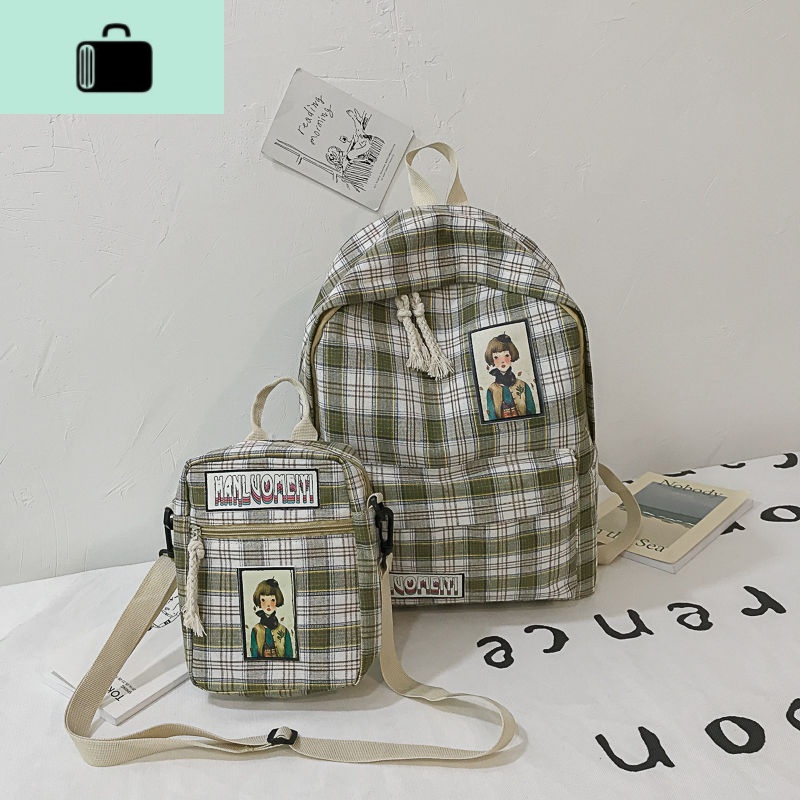 chic原宿书包女ins文艺韩版格子背包小清新校园百搭学生双肩包潮NEWLAKE高清大图