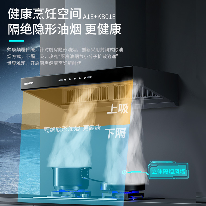 帅康抽油烟机欧式21立方大吸力吸油烟机自动清洗单机热熔洗自营家用高端厨房排烟罩易清洁直吸顶吸脱排油烟机抽烟机单烟机A1E