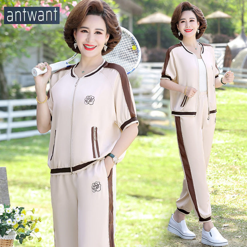 antwant中年妈妈夏装运动服女短袖中老年女装夏季休闲两件套洋气