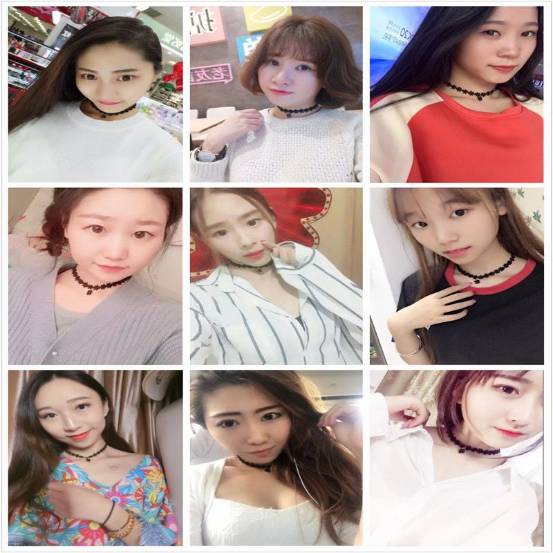 脖子饰品锁骨链女黑色颈带蕾丝四叶草项链颈饰脖子链项圈女choker 四叶草-颈链