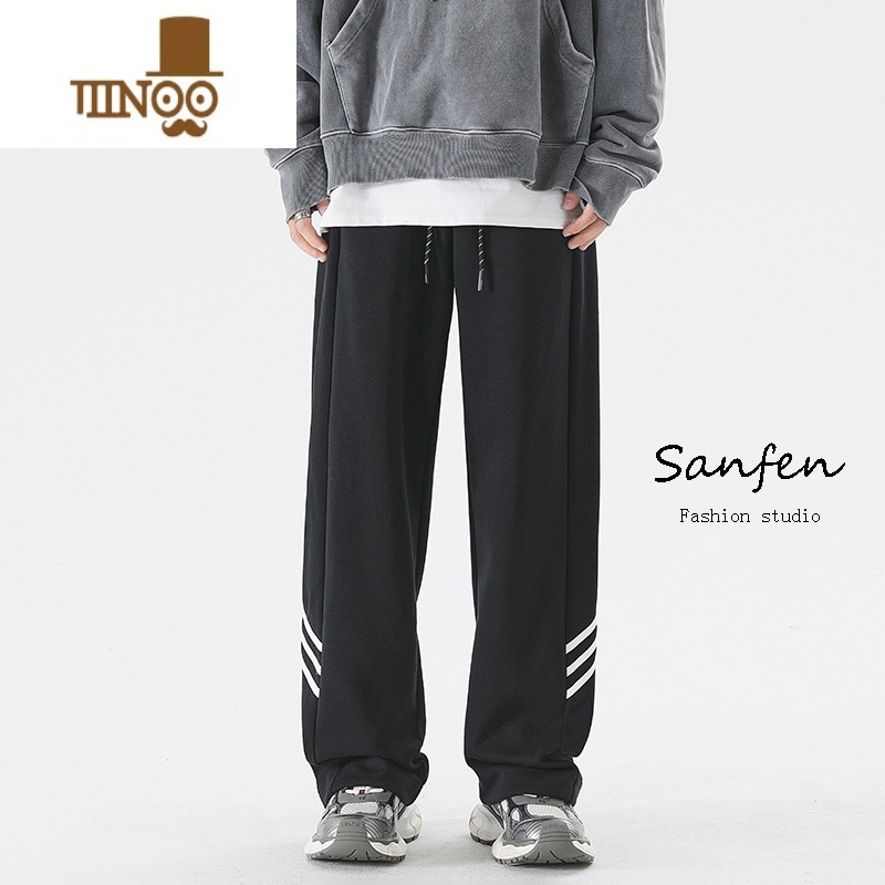 YANXU三分焦点 潮牌卫裤男宽松直筒秋季新款抽绳束脚运动男士休闲裤子高清大图