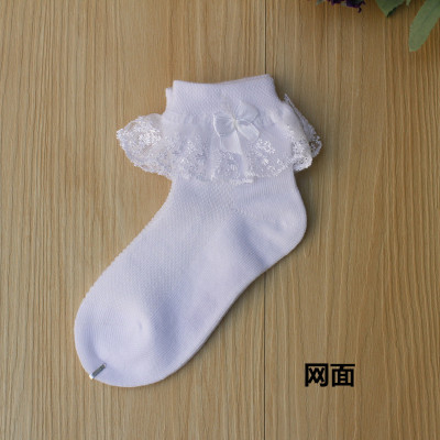 女童花边袜子白色纯棉儿童蕾丝公主袜学生白袜春夏拉丁舞短袜薄款 4双