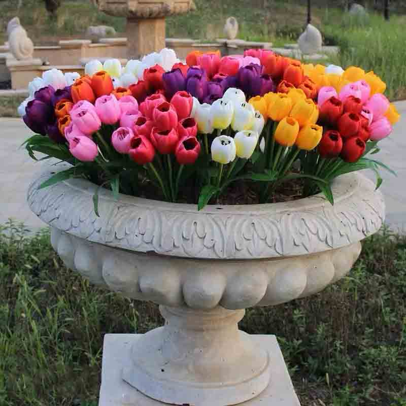 户外花坛仿真花9头郁金香花箱插花假花 500枝起售高清大图