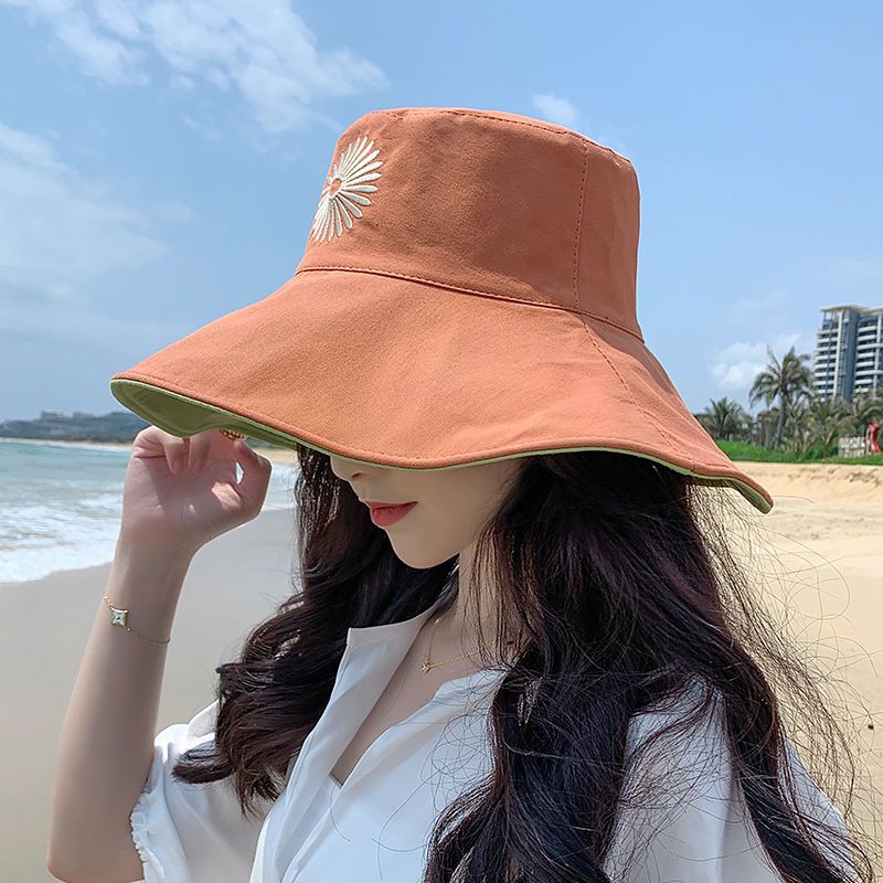 小雏菊渔夫帽女双面双色大沿遮脸ins韩版潮百搭夏天防晒遮阳帽 特价[镜片+防风绳]---颜色随机