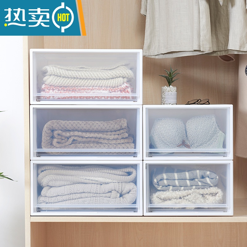 敬平收纳箱透明抽屉式收纳盒塑料衣柜收纳器整理箱内衣衣服储物柜子高清大图
