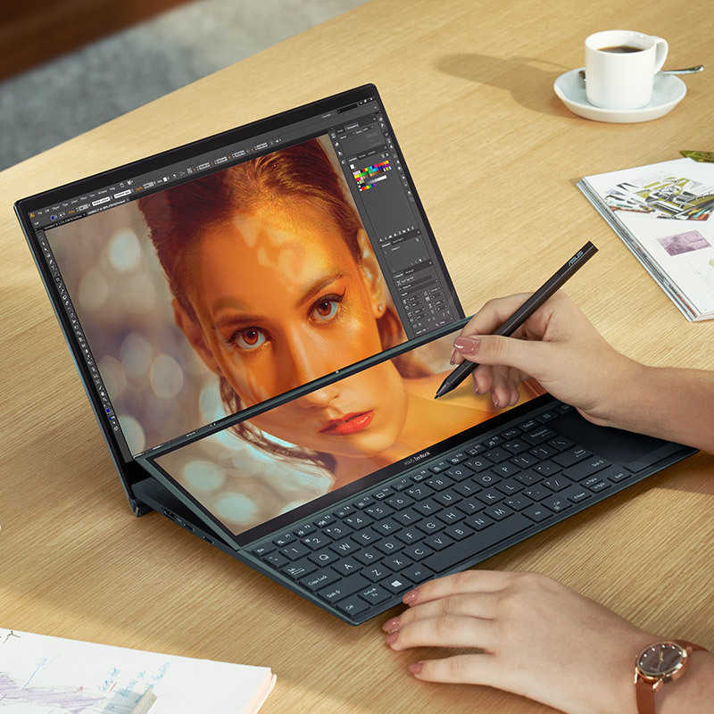 华硕(ASUS) 灵耀X双屏 UX4100 11代酷睿14英寸轻薄本笔记本电脑(i7-1165G7 16G 512G MX450独显 高色域 双屏双触控 )爵士蓝