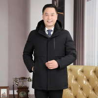 JPDUN中老年羽绒服男活里活面中长款加厚爸爸装外套大码可脱卸内胆冬装_178 XL 黑色