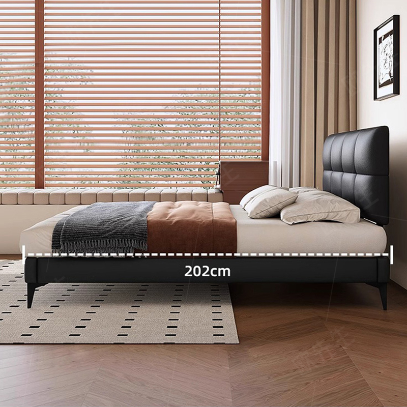 极窄系列头层牛皮床主卧次卧双人大床实木真皮极简婚床