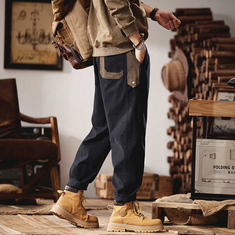 日系复古休闲裤男基础百搭显瘦时尚简约秋冬新品纯色锥形工装裤_76