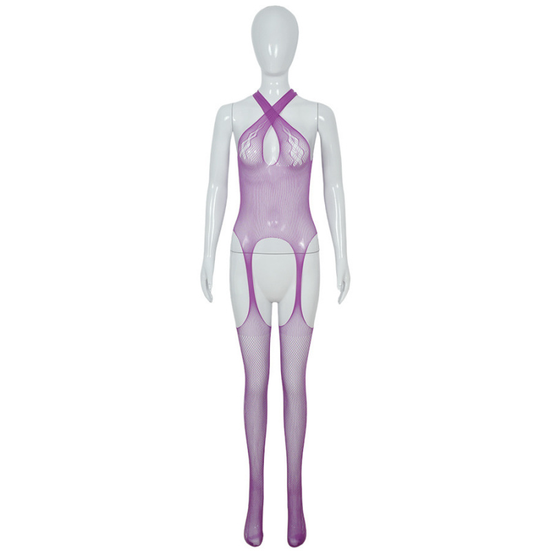 九里晴川情趣睡衣露臀开裆连身网袜性感紫惑激情女用情趣分销 九里晴川WY083[无裆连体网衣-紫] 均码高清大图