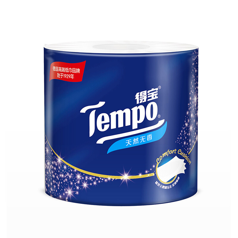 得宝(Tempo) 卷纸 4层*160g*16卷 有芯卷筒纸卫生纸巾 天然无香(整箱销售)