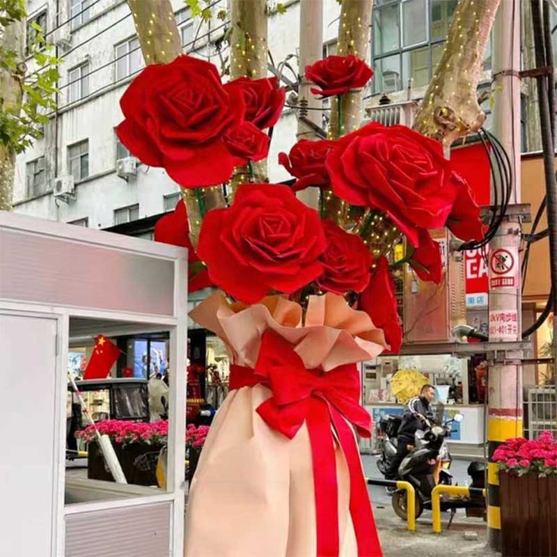 环孤 户外仿真装饰花 巨型eva玫瑰花 12朵花杆子+ 包装纸+蝴蝶结 12件套高清大图