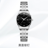 瑞士I&W CARNIVAL 手表女士全自动机械表 女表进口机芯时尚商务简约防水精钢腕表生日礼物日历款8510 黑面银针