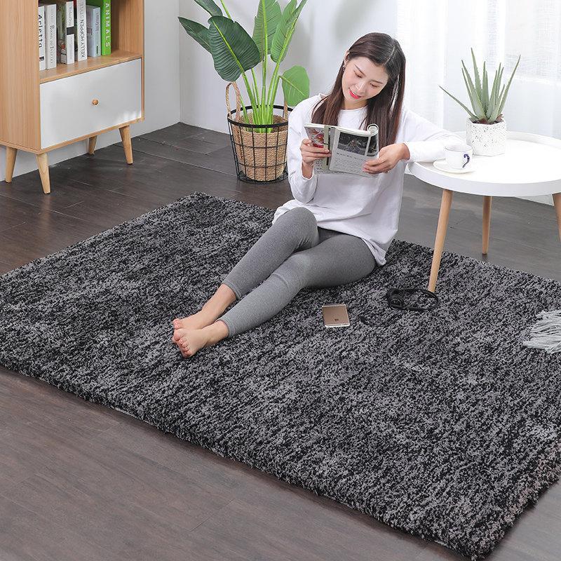 美帮汇加厚长毛绒客厅地毯沙发茶几垫色简约现代卧室床边毯满铺定制 黑色 200cm×250cm