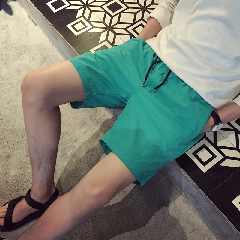 夏款年轻男士休闲短裤男帅气青少年五分裤休闲裤纯色糖果宽松男裤