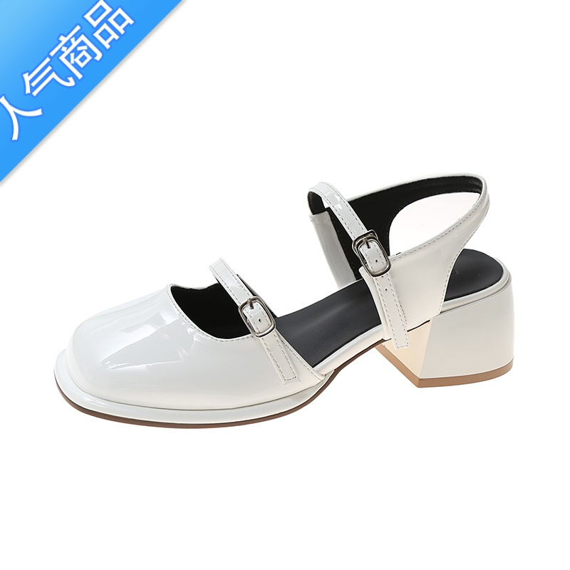SUNTEK玛丽珍包头凉鞋女夏粗跟中跟2022年新款方头一字带法式气质高跟鞋