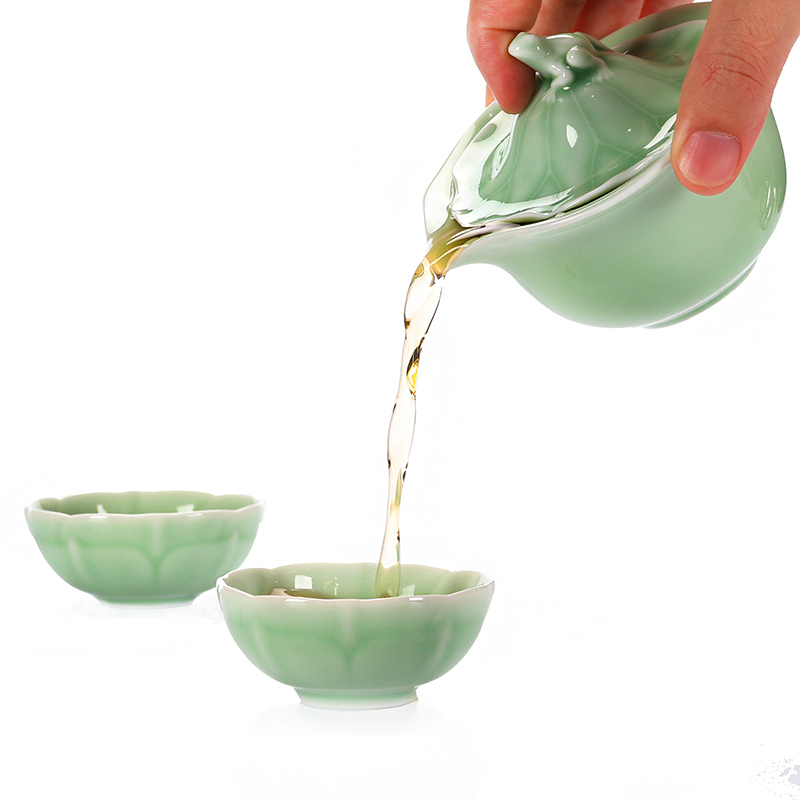 尚帝(shangdi)青瓷茶壶粉青手抓壶功夫茶具陶瓷茶杯精细浮雕 龙泉青瓷荷叶青蛙壶