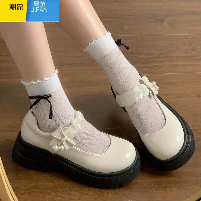 聚范法式玛丽珍小皮鞋女厚底2024夏季新款增高jk鞋粗跟圆头配裙子单鞋高清大图