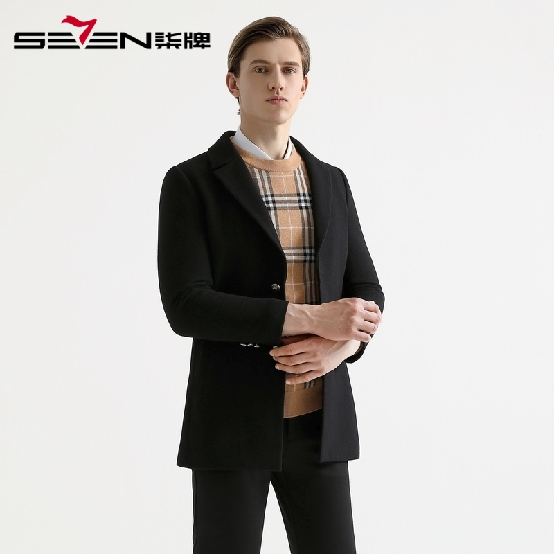 内里绗棉厚款柒牌男装大衣2021秋冬男士保暖防风毛呢外套青年西装羊毛