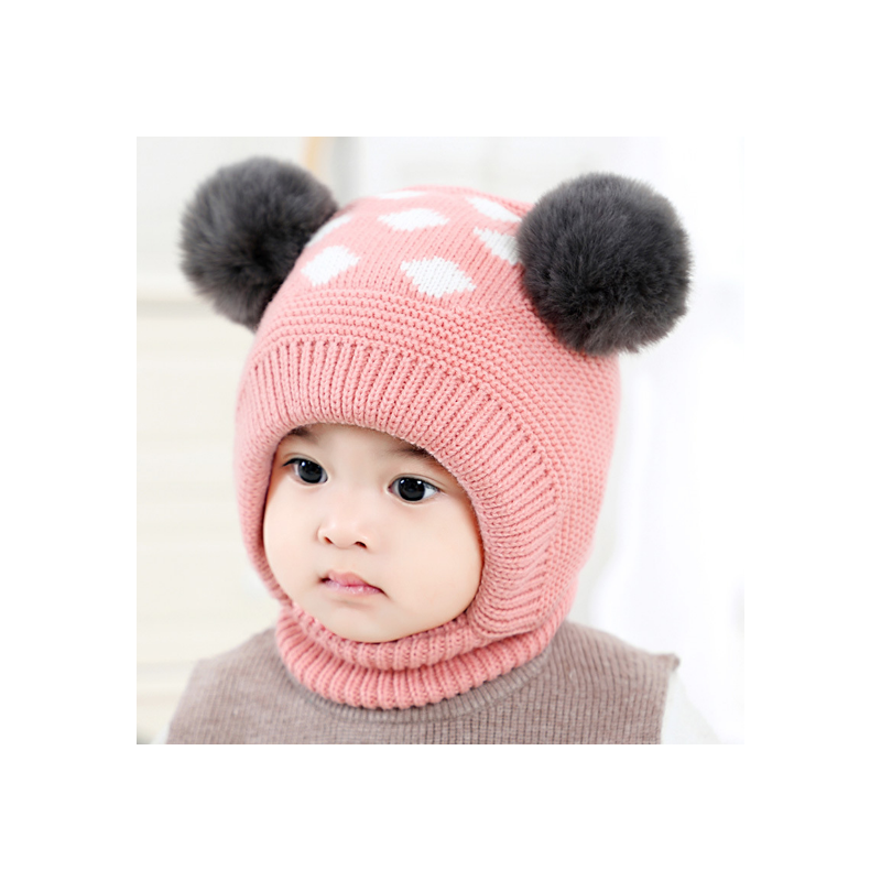 huayangtu儿童帽子冬季宝宝帽子婴儿帽子男童毛线帽女童针织帽一体