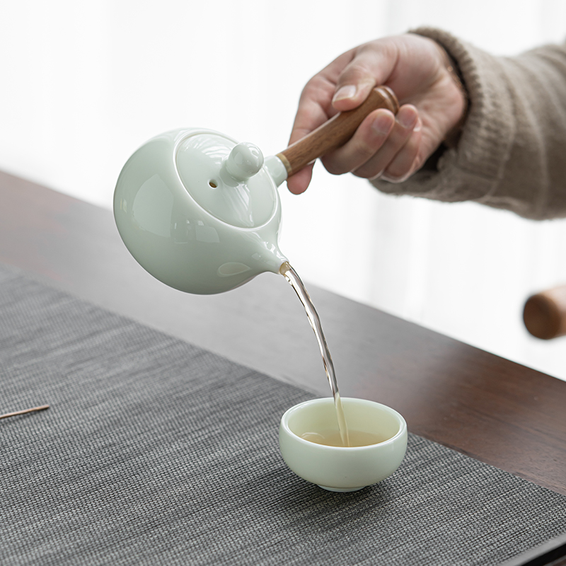苏氏陶瓷(SUSHI CERAMICS)翡翠玉羊脂玉功夫茶具侧把壶8杯青瓷泡茶壶茶杯大套礼盒高清大图