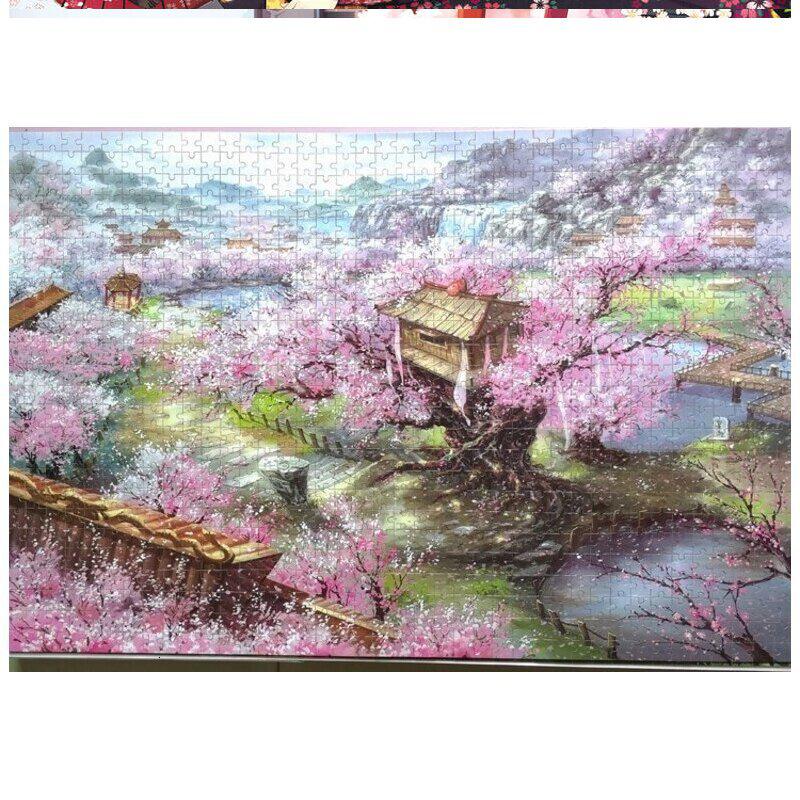 大号平图2000成人拼图大拼图难度10000恶搞水晶1000块带框puzzle 粉红色樱花少女1000分区高清大图