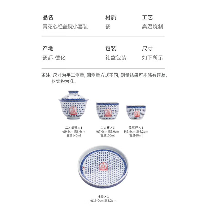 苏氏陶瓷/SUSHI CERAMICS SS010 青花心经盖碗小套装 (单位:套)高清大图
