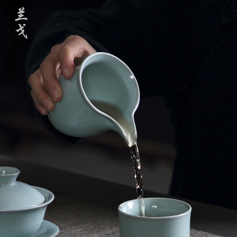 美帮汇汝窑天青公道杯功夫茶具汝瓷开片茶海茶道分茶杯茶器陶瓷公杯高清大图