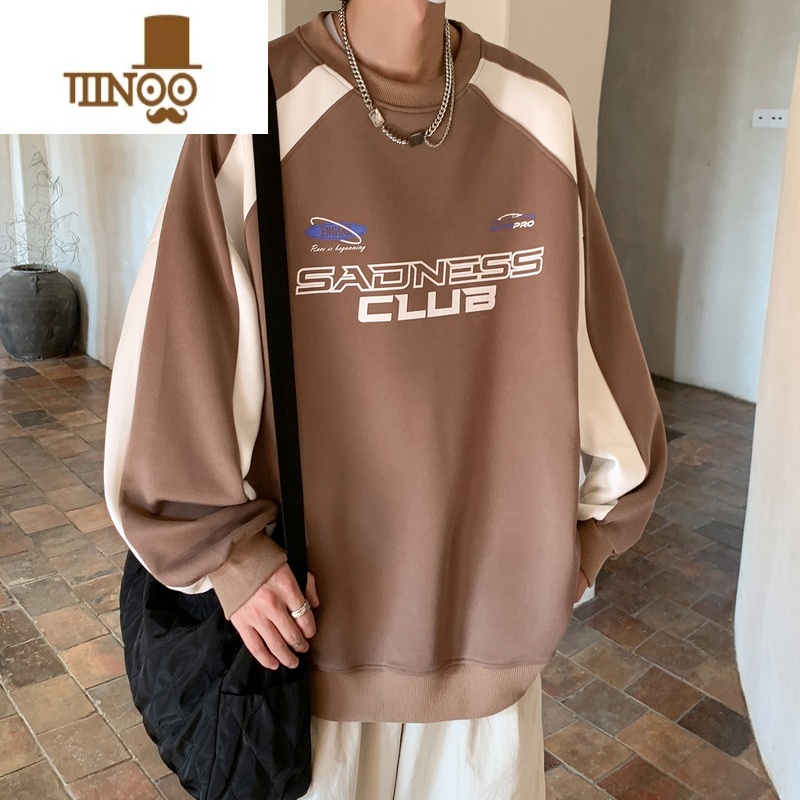 YANXU卫衣男春季新款国潮痞帅外套宽松学生撞色机车服无帽套头上衣高清大图