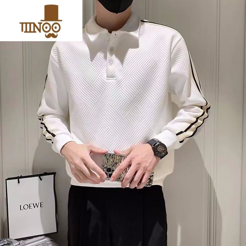 YANXU翻领卫衣男ins潮牌设计感男士长袖polo衫外套休闲撞色上衣高清大图