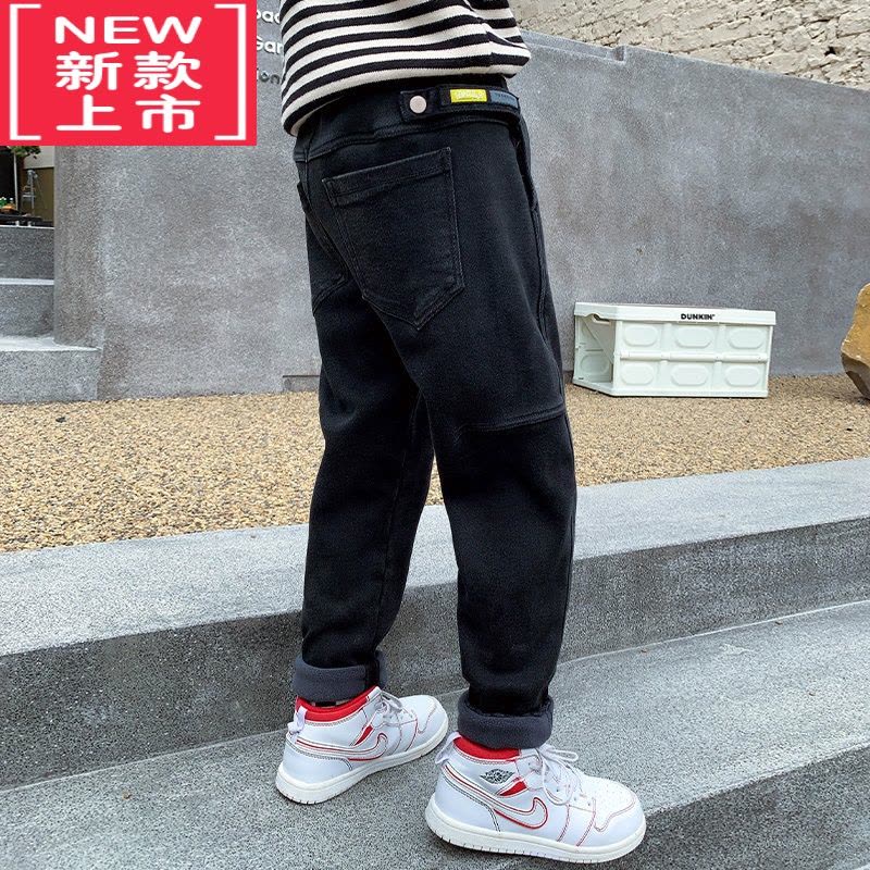 可莉允儿童装男童加绒裤子秋冬款2022新款中大童冬装加厚保暖棉牛仔裤潮保暖裤图片