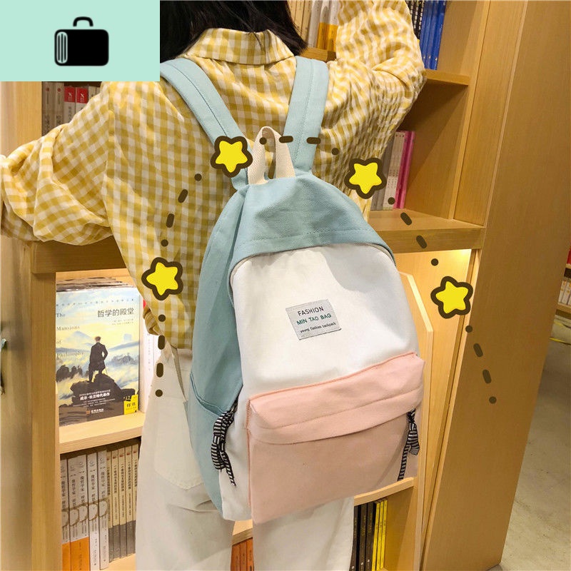 帆布书包女学生韩版初中生校园原宿高中2020新款双肩包ins风背包NEWLAKE高清大图