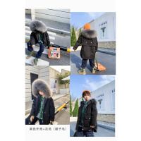 举翼王子男女中小儿童獭兔皮毛一体内胆派克服毛毛皮草外套中长款宝宝_14 160 黑色外壳+灰色