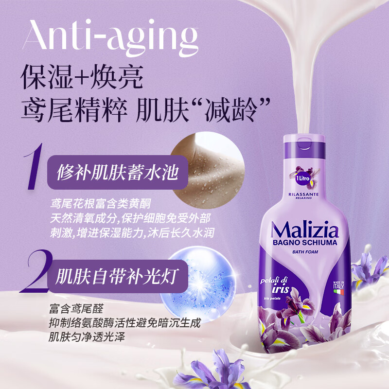 玛莉吉亚(MALIZIA)进口沐浴露持久留香72小时香体1L沐浴液嫩肤浓香型男女士沐浴泡泡高清大图