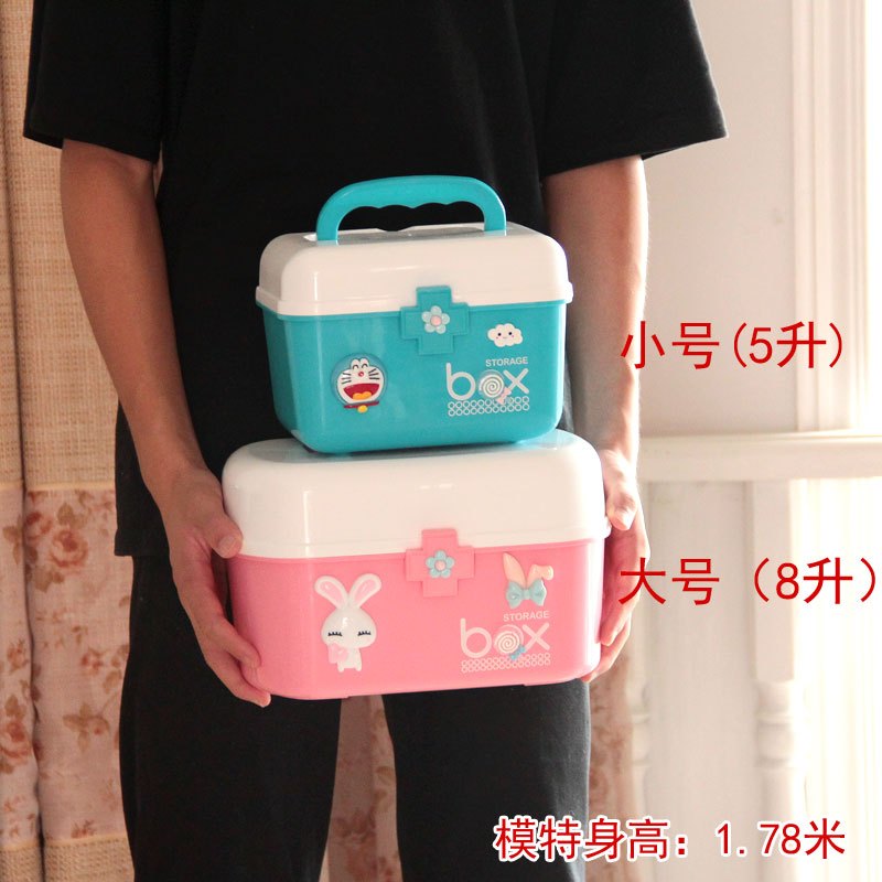 家庭装大小号药箱医药箱多层便携急救小型可爱收纳盒家用儿童塑料 小号兰叮当21X16X15(约5升)手工款
