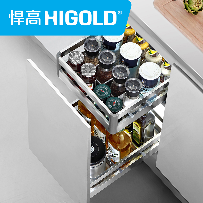 HIGOLD/悍高 L系列方管调味料拉篮 橱柜304不锈钢双层百变空间收纳篮高清大图