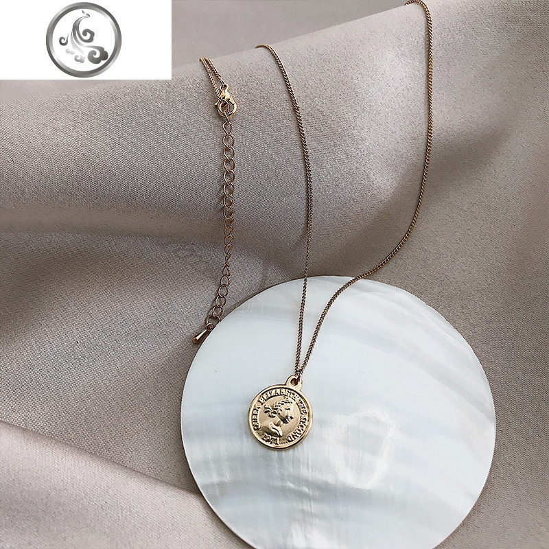 网红长款百搭毛衣链ins潮网红冷淡风项链个性时尚金币颈链锁骨链 圆形金币