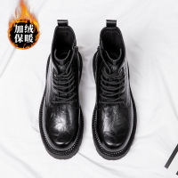 马丁靴男款真皮英伦风工装靴子潮秋冬新款高帮加绒皮靴厚底保暖棉 A9155黑色加绒款 42