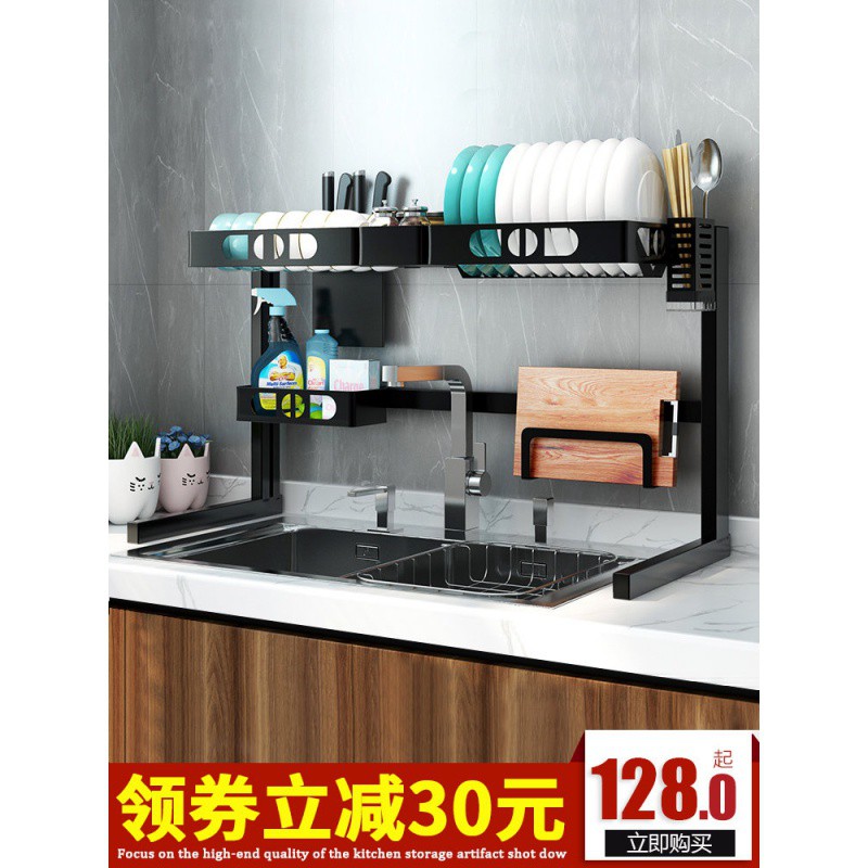 厨房水置物架碗碟架刀架沥水架家用厨房收纳架碗筷滤水架子黑色收纳层架 三维工匠高清大图