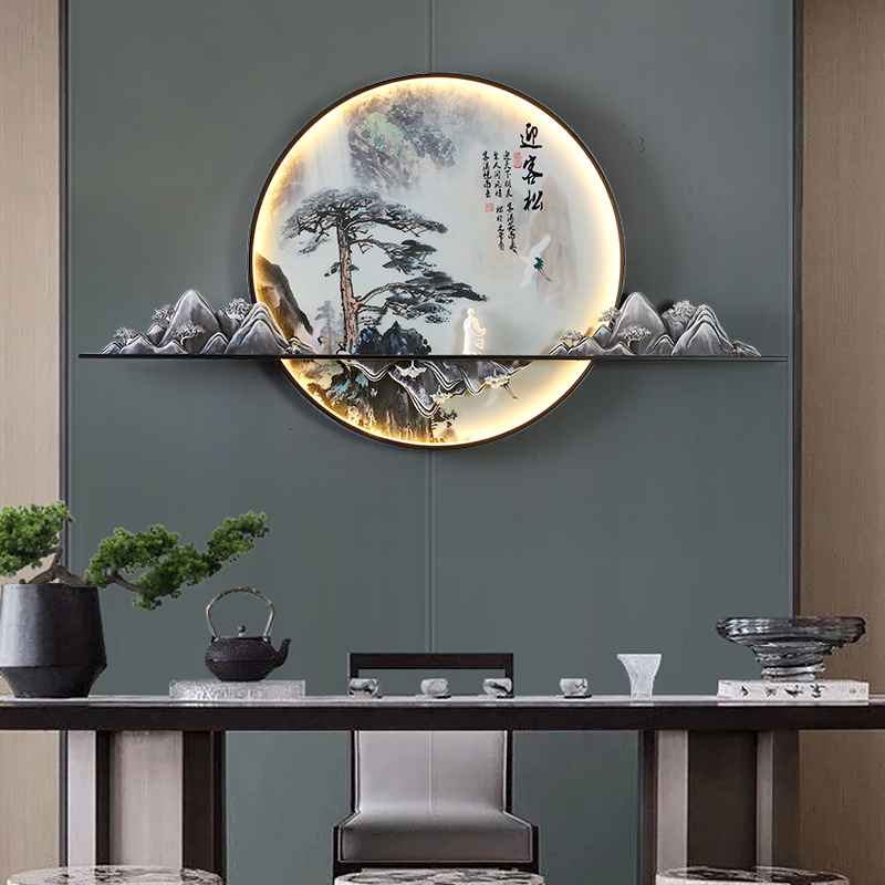 克罗斯塔 新中式壁画灯带灯山水画餐厅背景3d立体客厅沙发背景墙中式挂画壁灯