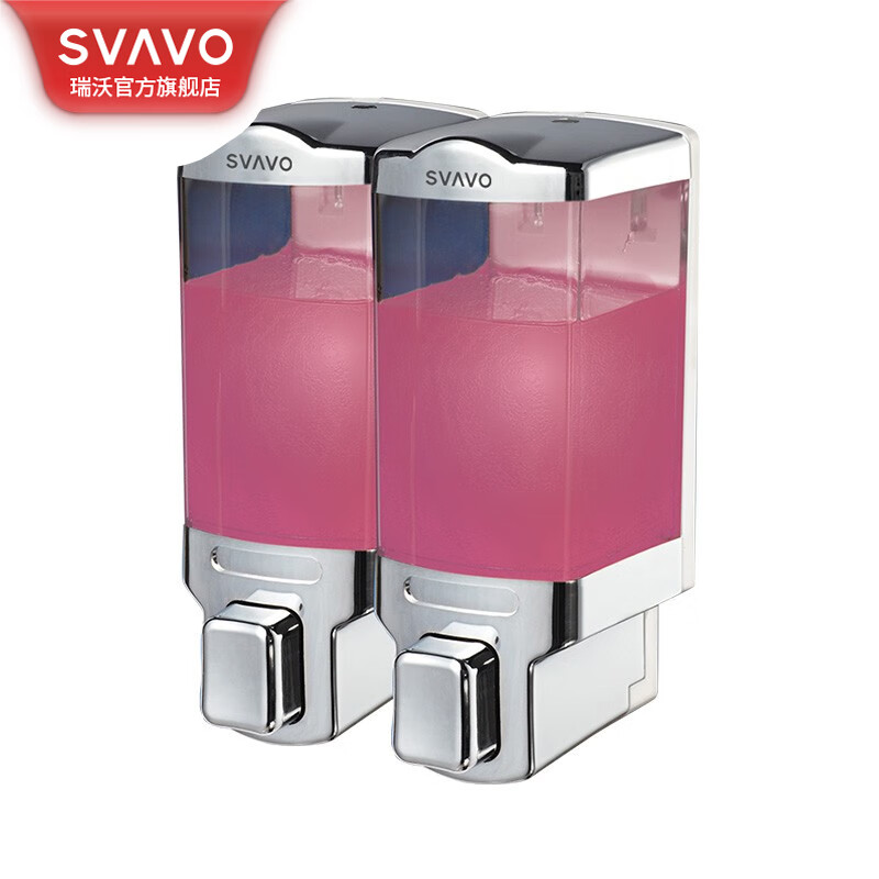 瑞沃(SVAVO)双头皂液器壁挂式免打孔手按洗手液瓶厨房洗洁精瓶卫生间洗手机 V-8122C 铬色+透明-双格