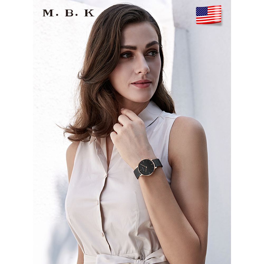 M.B.K欧美品牌女士潮流轻奢石英表 女表时尚小众ins风简约时尚防水两针手表男表新款3001L-1高清大图
