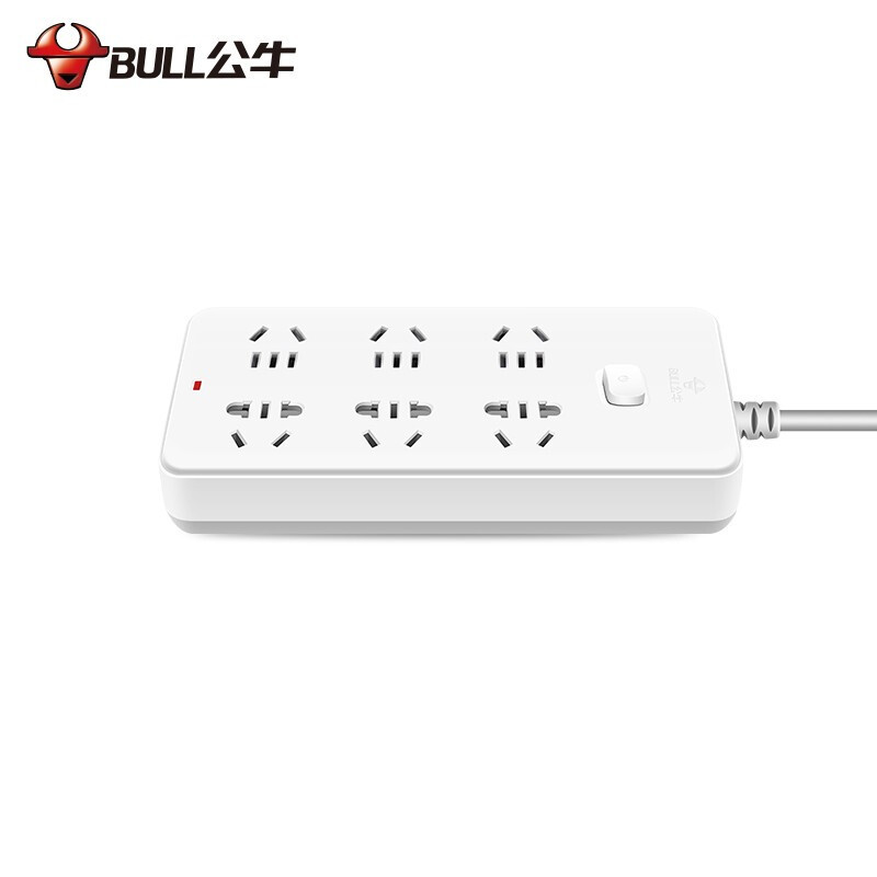 公牛bullgn216新国标插座6位总控开关全长3米单位个购易视频