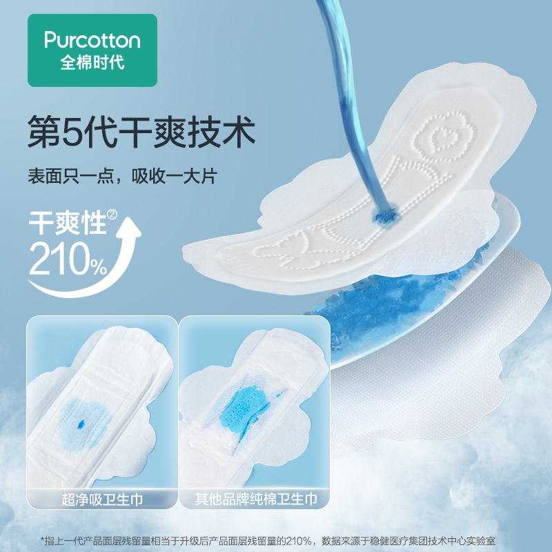 全棉时代奈丝公主超净吸夜用卫生巾100%全棉全表层超长姨妈巾 420mm 3片